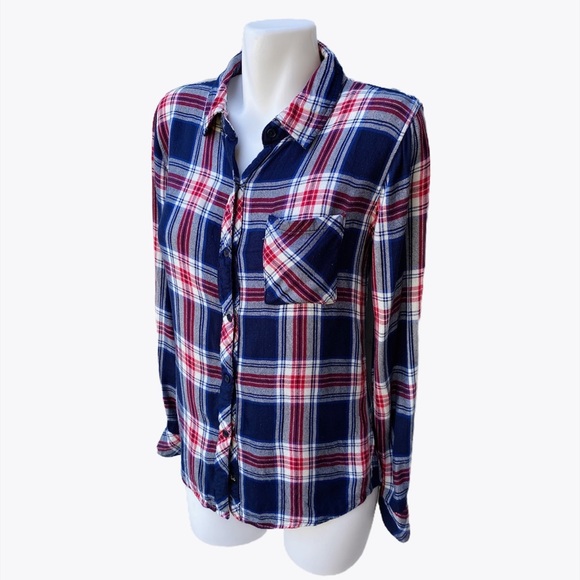 Rails Hunter Checked Navy & Red Button Down Shirt - Picture 3 of 5